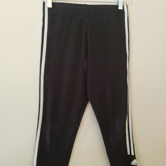 Adidas Logo 3 Stripe Leggings Black & White Size Medium - Picture 3 of 6